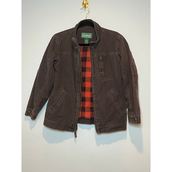 Vintage LL Bean Brown Canvas Barn Jacket 90s Flannel Lined Kids Size 14/16 L - Picture 1 of 6
